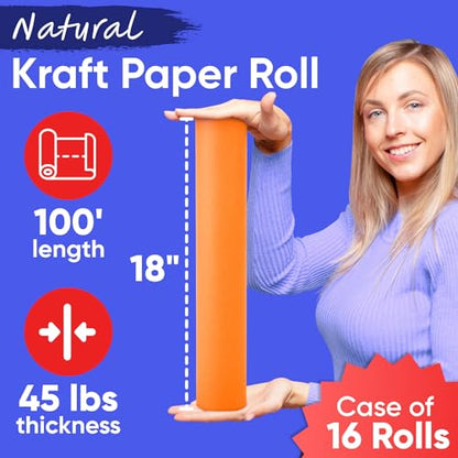 18" x 1200" (100 ft) Orange Kraft Paper (Case of 16 Rolls), Made in USA - color: Orange, style: Bulk Case - 1 Color
