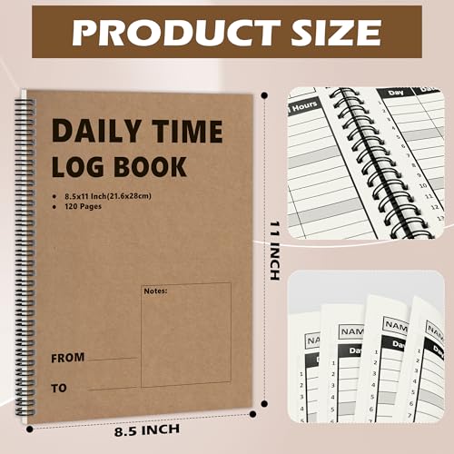 3 Pcs Daily Time Sheet Log Book Spiral 120 Pages 8.5x11 Inch Binder Work Hours Log Book Payroll Record Book Timesheet logbook Daily Journal Weekly Time Sheet Book for Small Business Office (3)