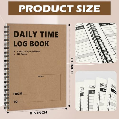 3 Pcs Daily Time Sheet Log Book Spiral 120 Pages 8.5x11 Inch Binder Work Hours Log Book Payroll Record Book Timesheet logbook Daily Journal Weekly Time Sheet Book for Small Business Office (3)