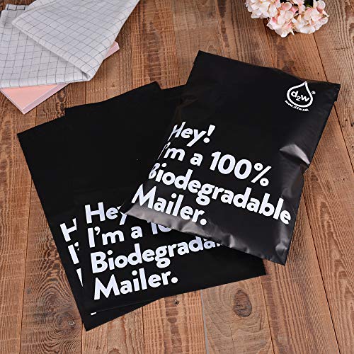 12x15.5 Inches 100% Biodegradable D2W Poly Mailers, 50pcs Black Compostable Envelopes Shipping Bags, Eco Friendly Waterproof Stretchable Self Sealing Mailing Bags