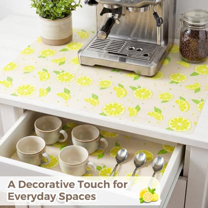 Shelf Liner for Kitchen Cabinet,Non Slip Waterproof Drawers & Cupboard - color: Lemon, size: 12"W x 240"L