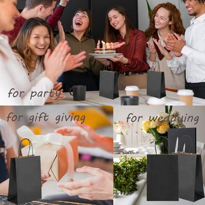 100Pcs Small Party Favor Gift Bags with Handles,Black Paper Bags - color: Small,Black