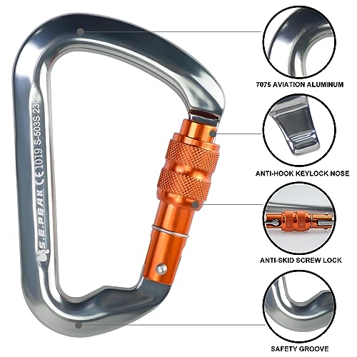 SEPEAK UIAA 30kN Locking Climbing Carabiner, Professional Heavy Duty Screwgate Clip for Outdoor Climbing, Mountaineering, Rappelling, Camping, Hiking, Swing,Large D Carabiner Hook/6744lb