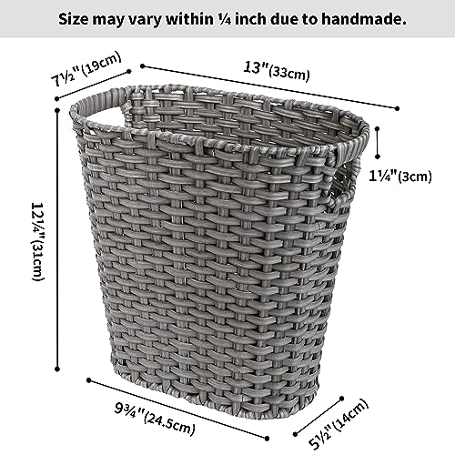 GRANNY SAYS Wicker Bathroom Trash Can, Wicker Waste Basket, Dark Gray - color: Dark Gray, size: Rectangular - 13"L x 7½"W x 12¼"H
