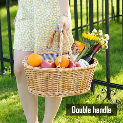 Large Wicker Basket with Handle, Empty Willow Basket,16 Inch,Grey - color: Gray