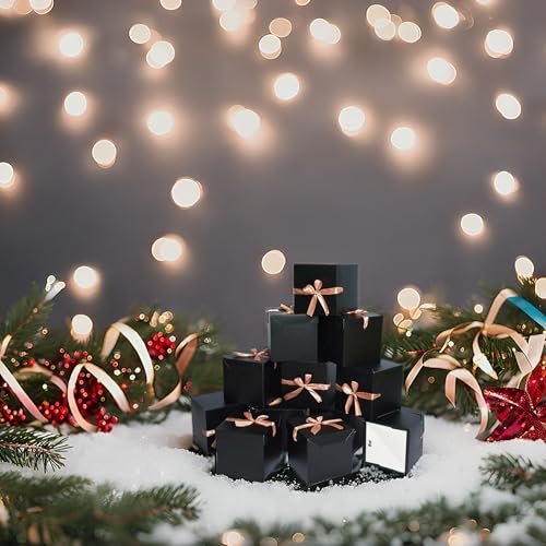 Gift Box with Lid & Ribbon for present, 12pcs, Black, 4"×4"×4" - color: Black, size: 4 x 4 x 4 Inch