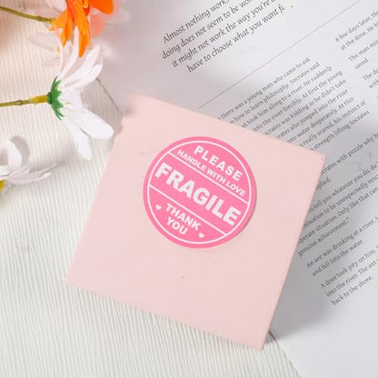 300 PCS Pink Fragile Stickers for Shipping, 2 inch Pink Round Fragile Labels Cute Sticker, Round Sticker for Shipping Handle with Care Thank You Label for Mailing Envelops Cartons Pallets