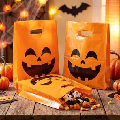 Pasimy 25 Pcs Halloween Bags with Handles, 11.8x7.9'' Spooky Pumpkin - style: Spooky Pumpkin