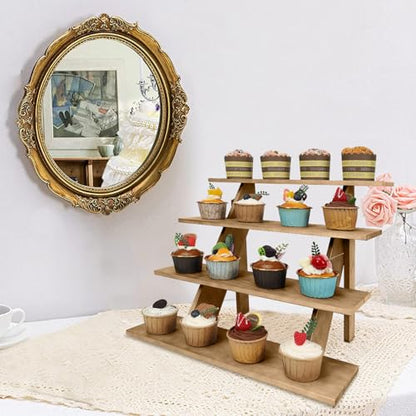 ZYP 4 Tier Wood Cupcake Display Stand, Retail Cookie Display Riser,Brown - color: Brown