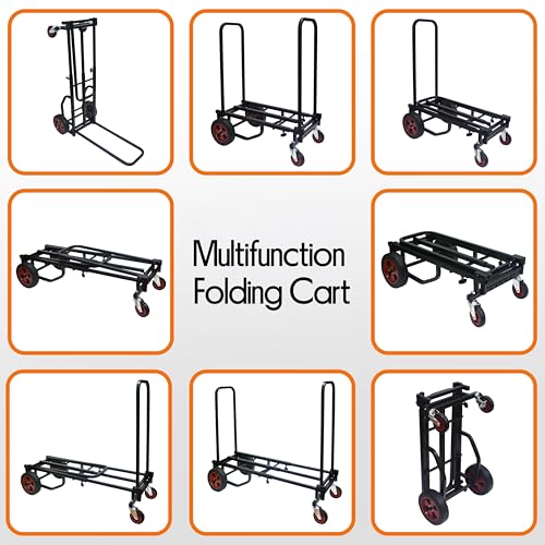 Pyle Compact Folding Adjustable Equipment Cart - Heavy Duty 8-in-1 Convertible Multi-Cart Hand Truck/Dolly/Platform Cart with R-Trac Wheels - Expandable Up to 27.52” to 44.25” - size: 27.52'' x 17''