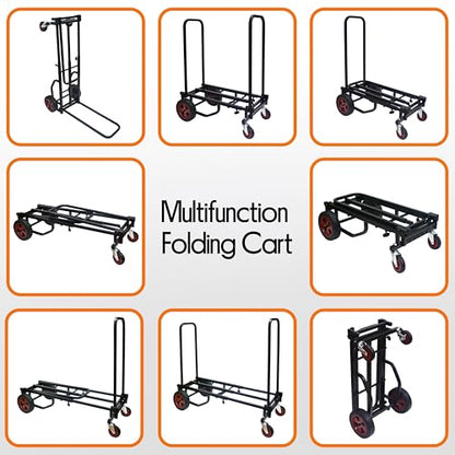 Pyle Compact Folding Adjustable Equipment Cart - Heavy Duty 8-in-1 Convertible Multi-Cart Hand Truck/Dolly/Platform Cart with R-Trac Wheels - Expandable Up to 27.52” to 44.25” - size: 27.52'' x 17''