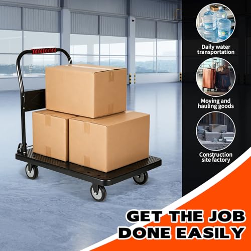 660 lb Folding Platform Truck Cart with 5" Silent TPR Wheels, Heavy Duty Flatbed Push Cart Dolly, Foldable Moving Utility Cart for Warehouse Garage Office Home, Black - color: 660 Lb - 35.8" X 24"
