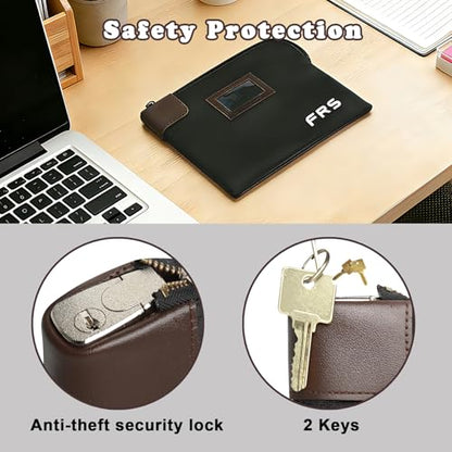 Cash Bag with Lock and 2 Keys, Waterproof Money Pouch with Zipper Closure, 11 x 8.6 Inches, Canvas Document Bag, Bank Deposit Bag for Credit Cards, Passport, Phone Safe Storage