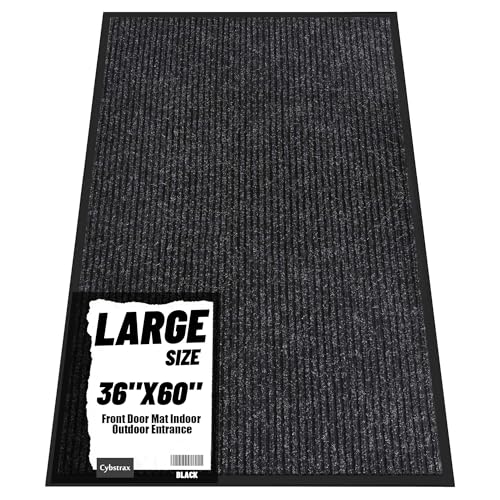 Front Door Mat 3'x5', Heavy Duty Waterproof Indoor Outdoor Doormat, Black Outside Entryway Rugs - color: Black Double Stripes, size: 3' x 5'(Rectangular)