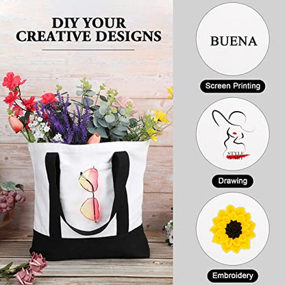 Reginary Large Canvas Tote Bag Bulk - color: Black and White