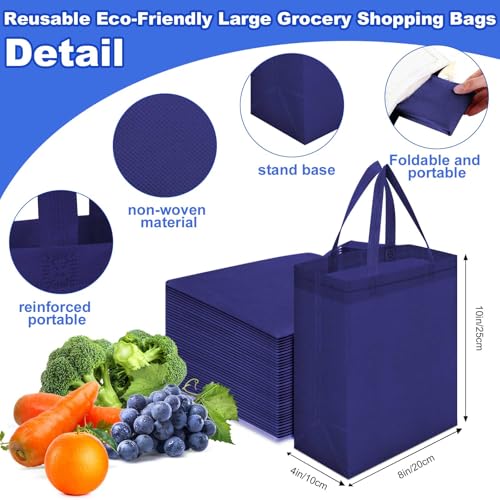 Windyun 50 Pcs Reusable Tote Bag Bulk 8 x 4 x 10 Inch, Navy Blue - color: Navy Blue