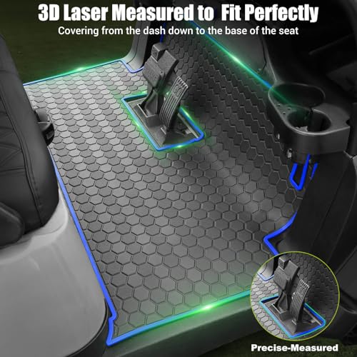 Club Car Precedent Golf Cart Full Coverage Floor Liner Mat, Fits Club Car Precedent (2004-2023), Onward & Tempo (2017-2023), Villager & V4L (2019-2023), Durable Anti-Slip Rubber - color: Black Blue