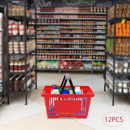 12PCS Shopping Basket with Handles, 18L Retail Grocery Basket, Red