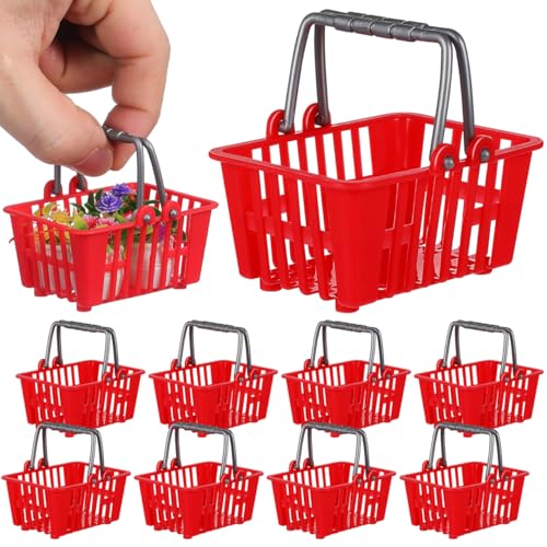 Toddmomy 10PCS Mini Plastic Shopping Baskets Red Dollhouse Accessories