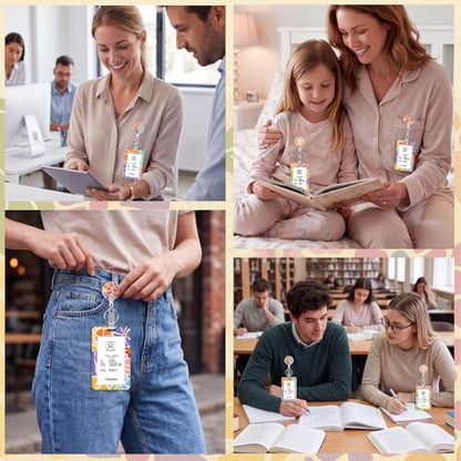 3 Pack Floral Retractable Badge Holders with Vertical Id Card Holders - color: Bloom