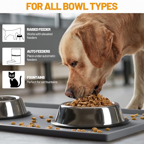 Hubulk Dog Feeding Mat,100% Waterproof Food Grade Silicone Pet Food and Water Bowl Placemat,Dishwasher, High Raised Edge to Prevent Spills,Nonslip Tray to Stop Messes on Floor (32"x24"x1.0", Grey) - color: Grey, size: 32"l X 24"w