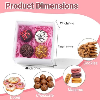 50PCS 4x4x2Inch White Drawer-Style Gift Boxes for Macarons, Cookies, Chocolate Truffles & Donuts - Christmas Party Favors, Holiday Treat Boxes, Bakery Packaging Party Favors&Holiday Celebrate