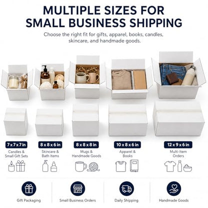 12x8x6 White Shipping Boxes, 25 Pack - size: 12x8x8 Inch