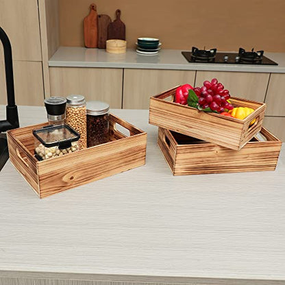 Wooden Crates for Display,Decorative Box Rustic,Rectangle Baskets Container - size: 3Pack(L+M+S)