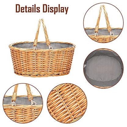 Large Wicker Basket with Handle, Empty Willow Basket,16 Inch,Grey - color: Gray