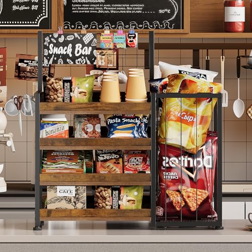 Trironsun 4 Tier Wooden Snack Display Rack Candy Organizer Stand for Countertop for Kitchen Office Pantry