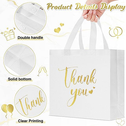 Sweetude 30 Thank You Non Woven Gift Bag, 11 x 12 x 5 Inch, White - color: White, size: 11 X 12 X 5 Inch