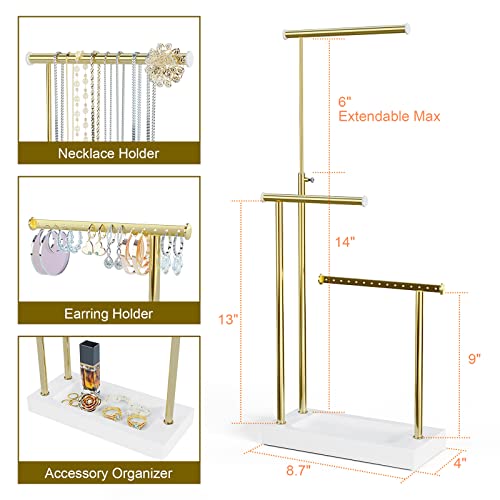 SRIWATANA Jewelry Organizer Display Extra Tall Necklace Holder 3 Tier Jewelry Tree Stand, Gift Idea (White & Gold) - color: White & Gold