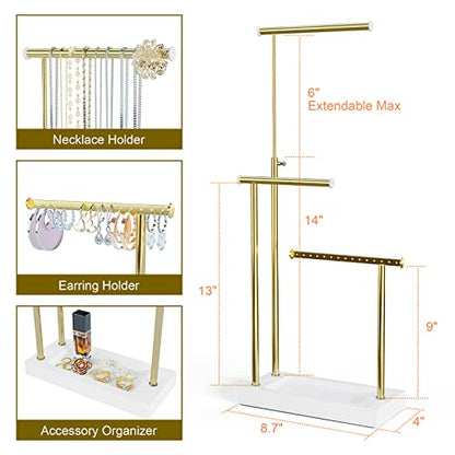 SRIWATANA Jewelry Organizer Display Extra Tall Necklace Holder 3 Tier Jewelry Tree Stand, Gift Idea (White & Gold) - color: White & Gold