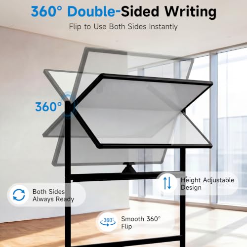 Mobile Rolling Whiteboard on Wheels 48" x 36" Double-Sided Magnetic - color: Black, size: 48X36