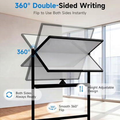 Mobile Rolling Whiteboard on Wheels 48" x 36" Double-Sided Magnetic - color: Black, size: 48X36