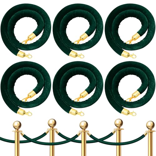 Fumete 6 Pcs Velvet Rope 4 Feet with Gold Hook Crowd Control, Dark Green - color: Dark green