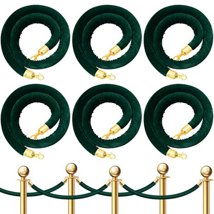 Fumete 6 Pcs Velvet Rope 4 Feet with Gold Hook Crowd Control, Dark Green - color: Dark green