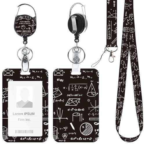 Math Teacher Lanyard with ID Badge Holder and Retractable Badge Reel - color: Math Formulas