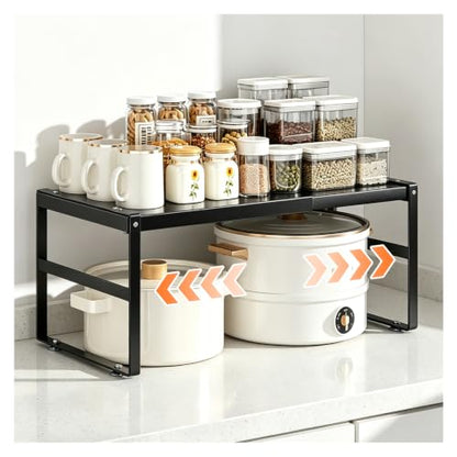 Expandable Kitchen Organizer Shelf, Cabinet Countertop Shelves - color: Black