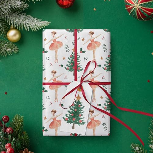 WRAPAHOLIC Kraft Christmas Wrapping Paper - Mini Roll - 17 Inch x 33 Feet - Sugar Plum Fairy Wrapping Paper with Christmas Tree Design for Holiday, Party Celebration - color: Sugar Plum Fairy, size: 17 inch x 33 feet