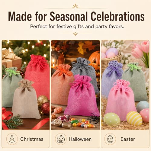 Burlap Gift Bags 5x7, 10 Pack Colorful Drawstring Pouches for Favors - color: Burlap (Pack of 10)