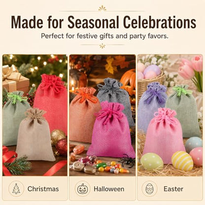 Burlap Gift Bags 5x7, 10 Pack Colorful Drawstring Pouches for Favors - color: Burlap (Pack of 10)