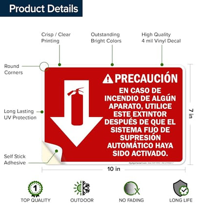 PrecautionIn Case Of Appliance Fire Use This Extinguisher Only Sign, 10x7 Inches, 4 Mil Vinyl Decal Stickers Weather Resistant, Made in USA by My Sign Center - size: 7x10 Vinyl Sticker