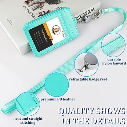 Teskyer ID Badge Holder with Retractable Lanyard, Lanyard Wallet, Cyan - color: Green #02, size: 3.1" x 4.7"