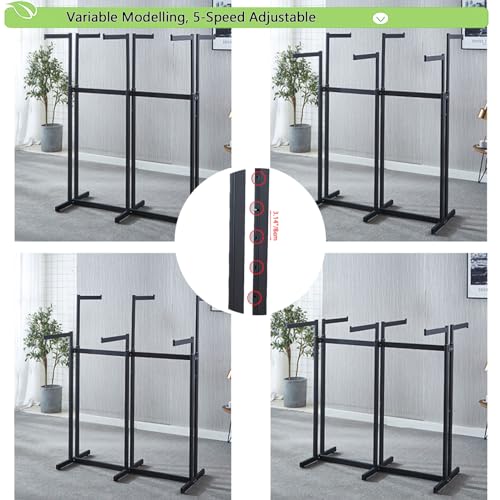 Floor Standing Metal Garment Rack - Heavy Retail Display Racks With Wheels, 6 Arms Clothing Rack, Square Tubing Portable Shirt Racks, Merchandise Display For Hanging Clothes (Black) - color: Black
