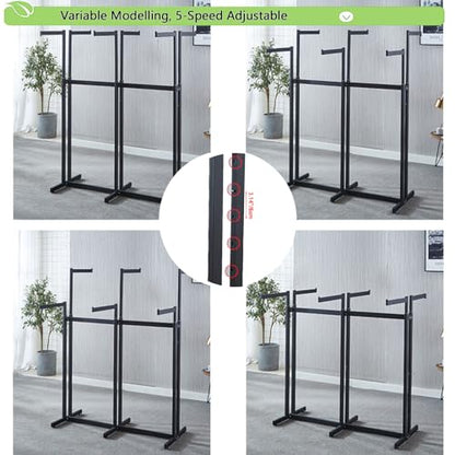 Floor Standing Metal Garment Rack - Heavy Retail Display Racks With Wheels, 6 Arms Clothing Rack, Square Tubing Portable Shirt Racks, Merchandise Display For Hanging Clothes (Black) - color: Black