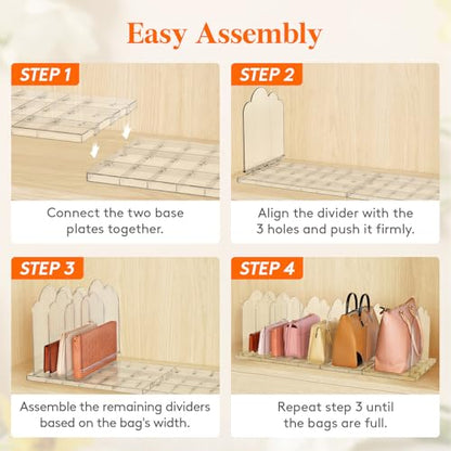 Lifewit Purse Organizer for Closet, 9.7" Tall Clear Handbag Shelf Dividers - size: 9.7"H