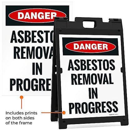 OSHA Danger Asbestos Removal in Progress Sidewalk Sign Kit, - size: 18x24 Inches, style: A-frame + 2 Panel Kit