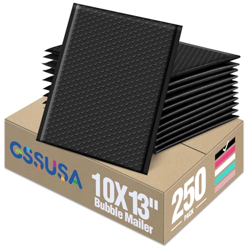 GSSUSA Black Bubble Mailers 10x13" Padded Envelopes 250 Pack Self-Seal - color: Black, size: 10x13 250pc