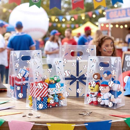 Pasimy 12 Pcs Baseball Gift Bags with Handles, Clear Baseball Plastic Bags - style: Clear Baseball